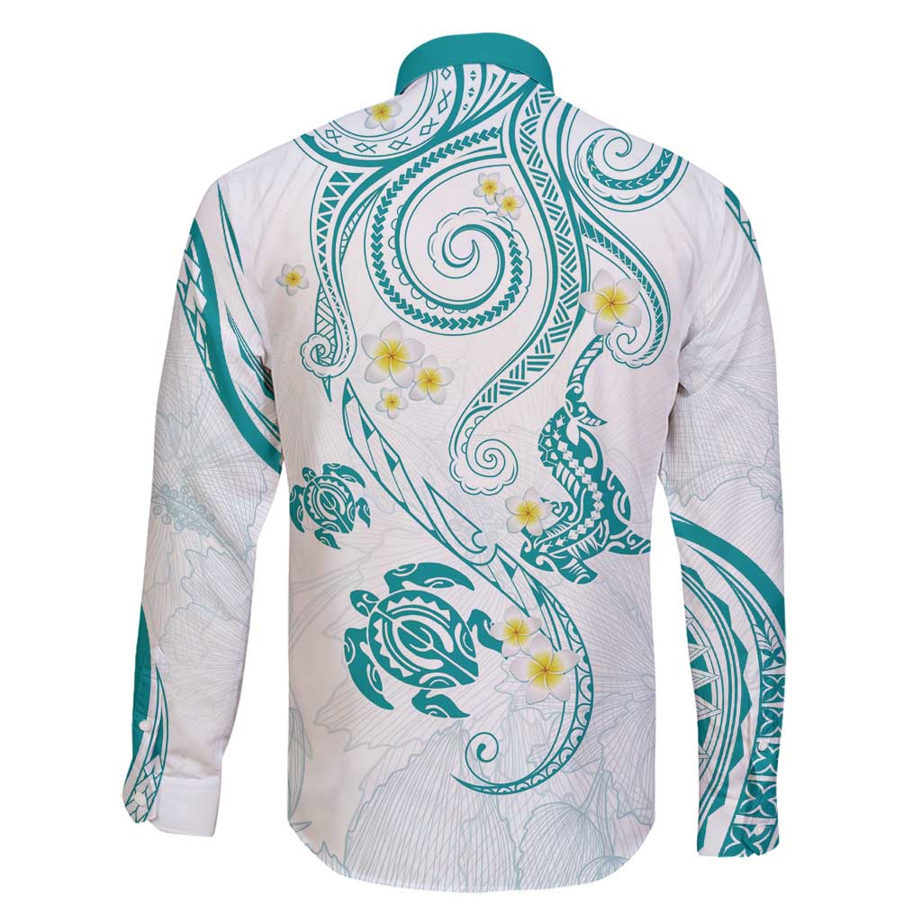 Polynesia Tribal Family Matching Off Shoulder Short Dress and Hawaiian Shirt Teal Plumeria Tentacles LT7 - Polynesian Pride