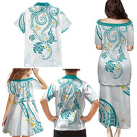 Polynesia Tribal Family Matching Puletasi and Hawaiian Shirt Teal Plumeria Tentacles LT7 - Polynesian Pride