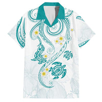 Polynesia Tribal Family Matching Short Sleeve Bodycon Dress and Hawaiian Shirt Teal Plumeria Tentacles LT7 Dad's Shirt - Short Sleeve Teal - Polynesian Pride