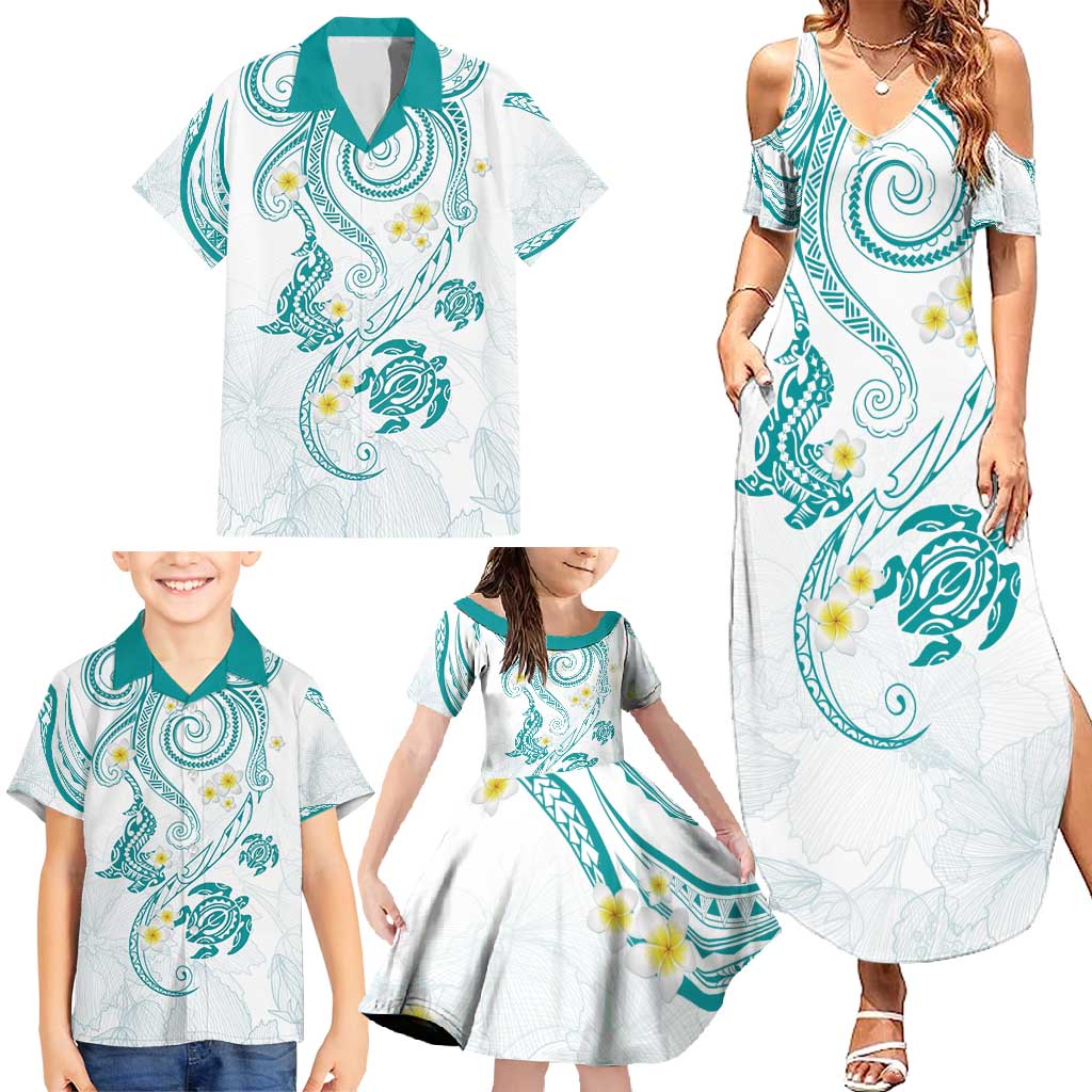 Polynesia Tribal Family Matching Summer Maxi Dress and Hawaiian Shirt Teal Plumeria Tentacles LT7 - Polynesian Pride
