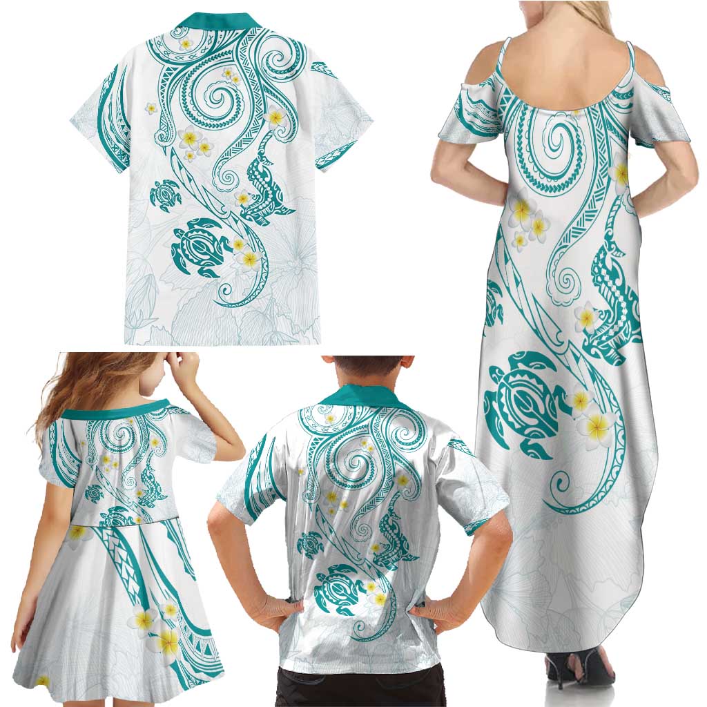 Polynesia Tribal Family Matching Summer Maxi Dress and Hawaiian Shirt Teal Plumeria Tentacles LT7 - Polynesian Pride