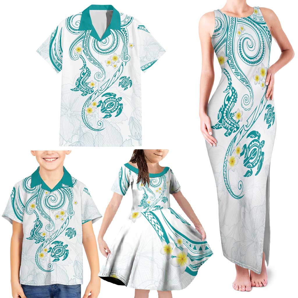 Polynesia Tribal Family Matching Tank Maxi Dress and Hawaiian Shirt Teal Plumeria Tentacles LT7 - Polynesian Pride