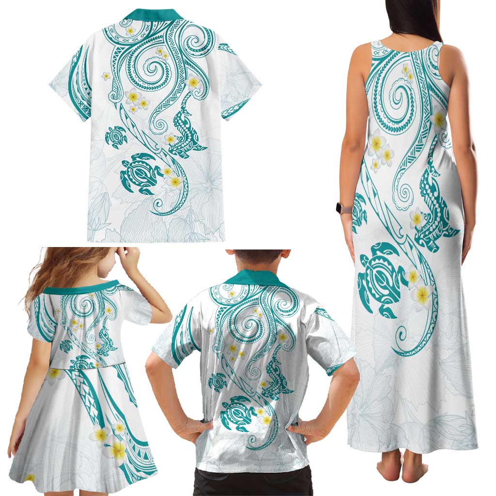 Polynesia Tribal Family Matching Tank Maxi Dress and Hawaiian Shirt Teal Plumeria Tentacles LT7 - Polynesian Pride