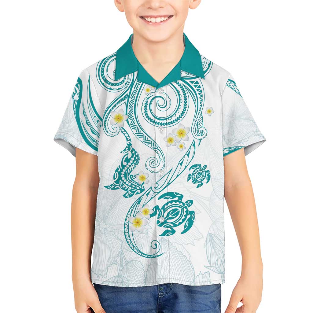 Polynesia Tribal Hawaiian Shirt Teal Plumeria Tentacles