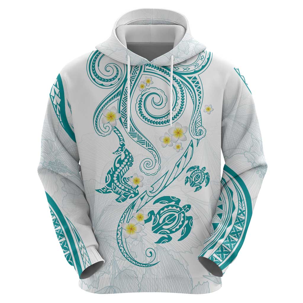 Polynesia Tribal Hoodie Teal Plumeria Tentacles LT7 - Polynesian Pride