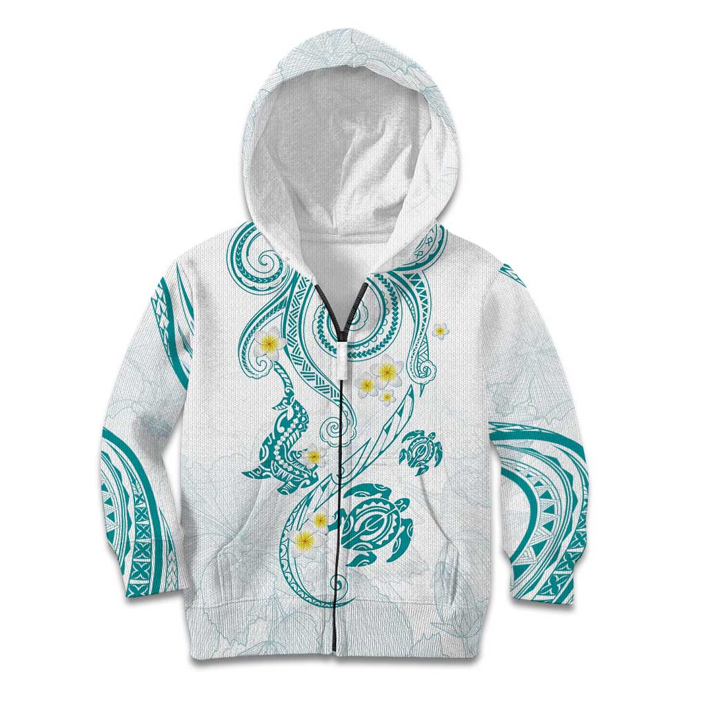 Polynesia Tribal Kid Hoodie Teal Plumeria Tentacles LT7 Zip Hoodie Teal - Polynesian Pride
