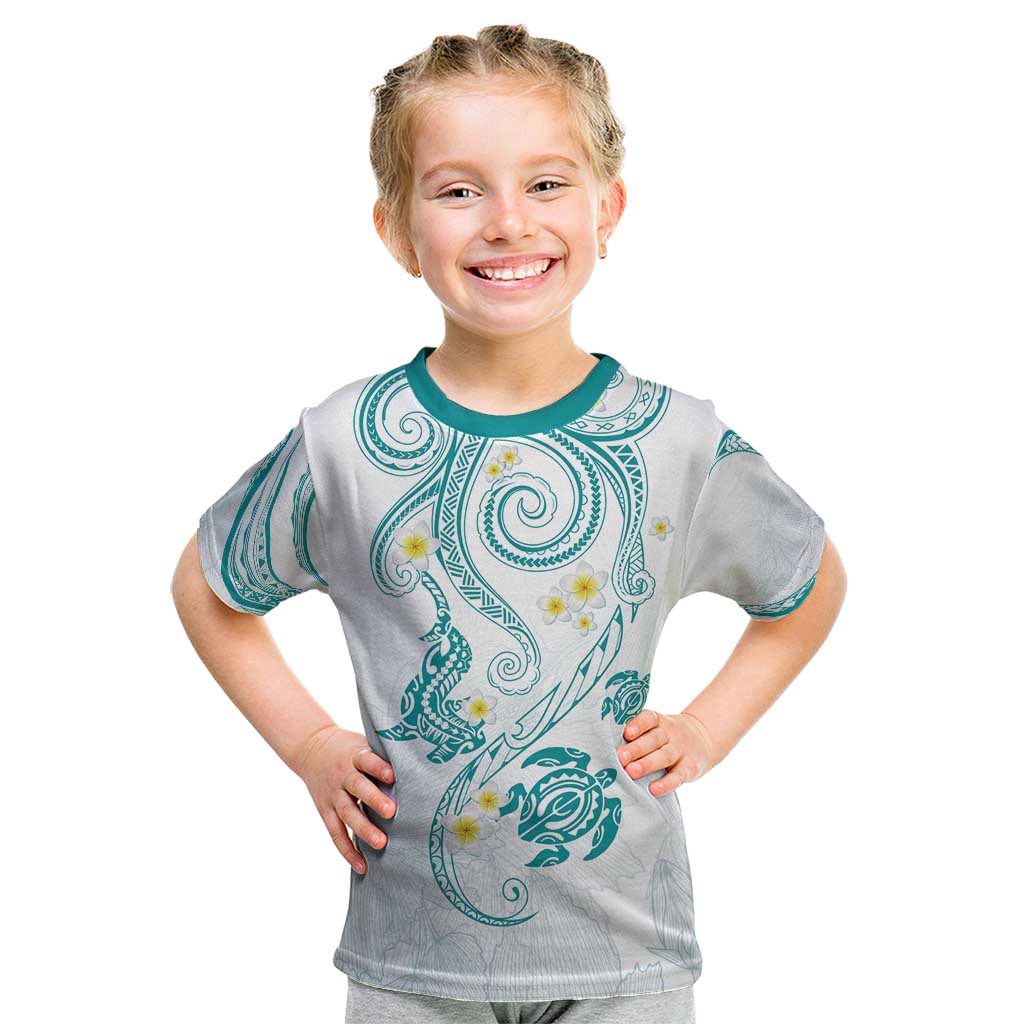 Polynesia Tribal Kid T Shirt Teal Plumeria Tentacles LT7 Teal - Polynesian Pride