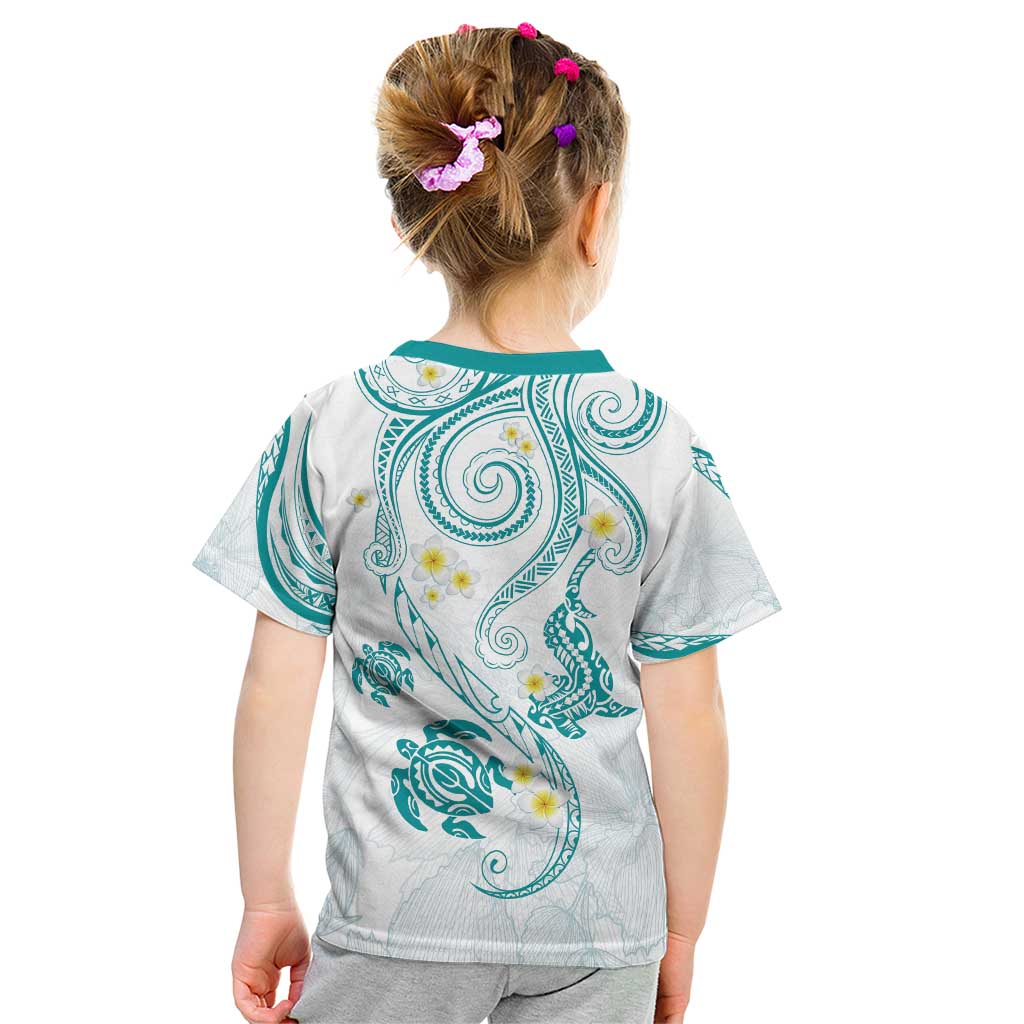 Polynesia Tribal Kid T Shirt Teal Plumeria Tentacles LT7 - Polynesian Pride