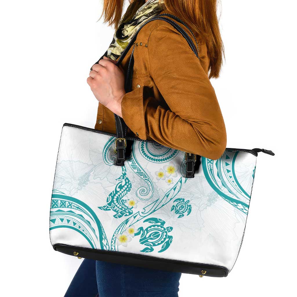 Polynesia Tribal Leather Tote Bag Teal Plumeria Tentacles LT7 Teal - Polynesian Pride
