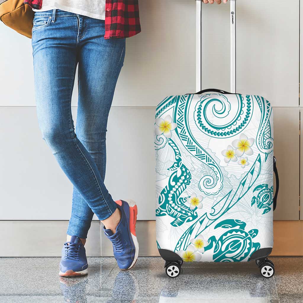 Polynesia Tribal Luggage Cover Teal Plumeria Tentacles