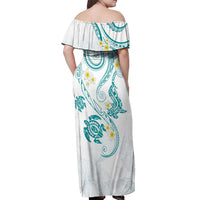 Polynesia Tribal Off Shoulder Maxi Dress Teal Plumeria Tentacles LT7 - Polynesian Pride
