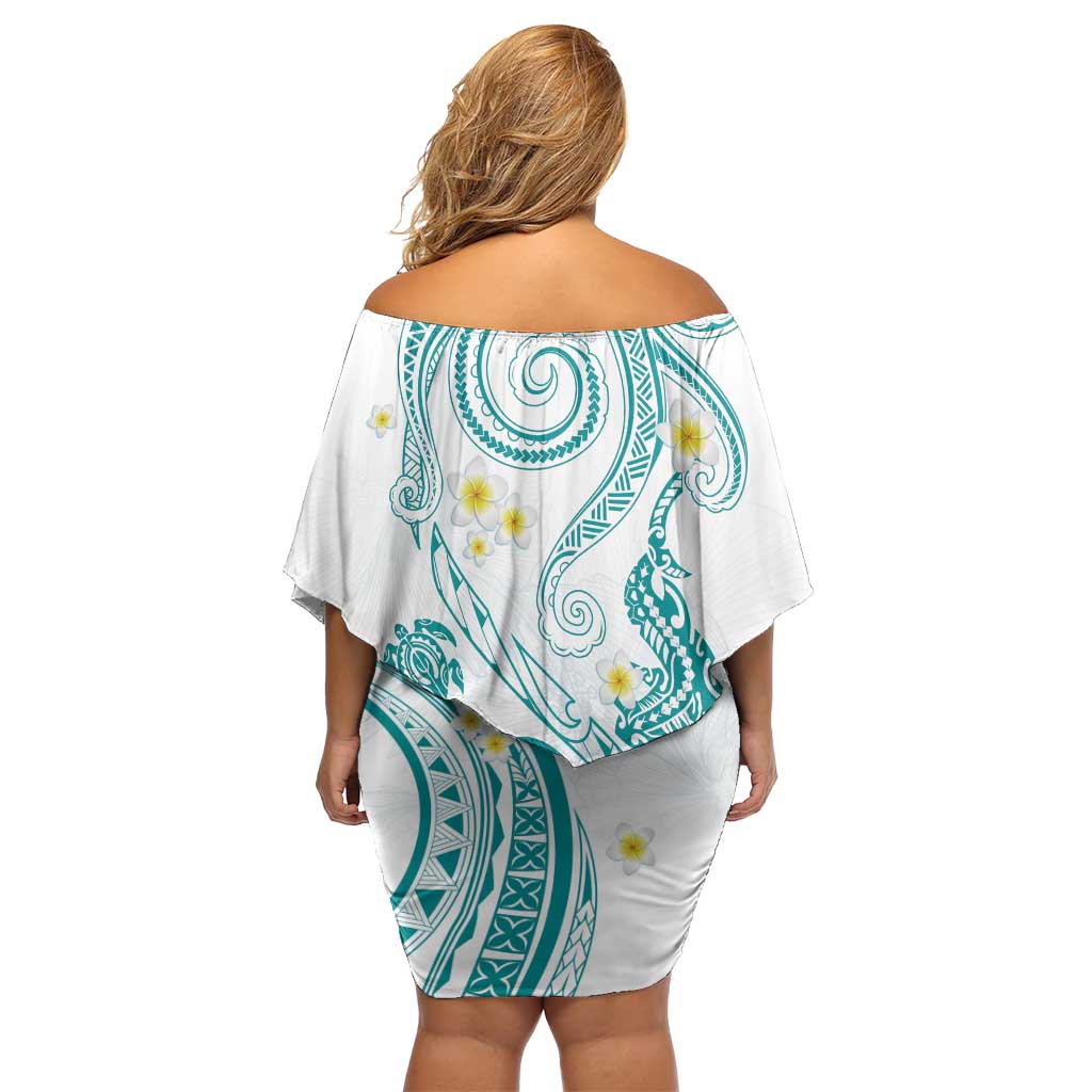 Polynesia Tribal Off Shoulder Short Dress Teal Plumeria Tentacles LT7 - Polynesian Pride