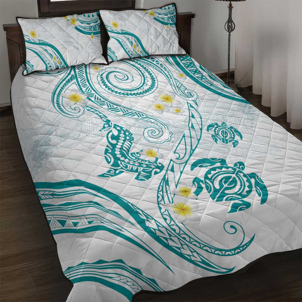 Polynesia Tribal Quilt Bed Set Teal Plumeria Tentacles LT7 Teal - Polynesian Pride