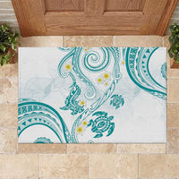 Polynesia Tribal Rubber Doormat Teal Plumeria Tentacles