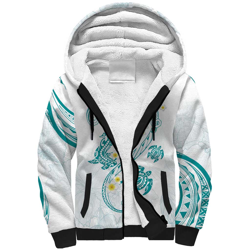 Polynesia Tribal Sherpa Hoodie Teal Plumeria Tentacles LT7 Unisex Teal - Polynesian Pride
