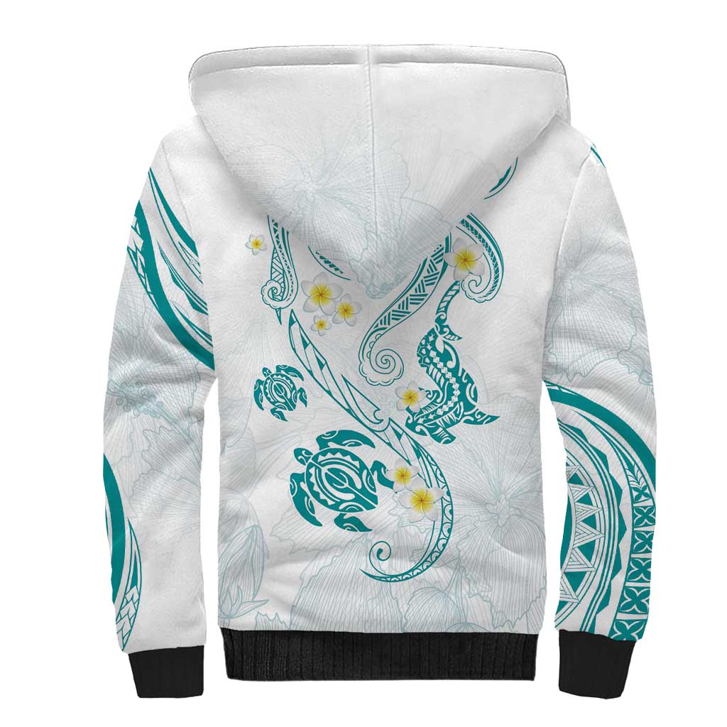 Polynesia Tribal Sherpa Hoodie Teal Plumeria Tentacles LT7 - Polynesian Pride