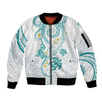 Polynesia Tribal Sleeve Zip Bomber Jacket Teal Plumeria Tentacles LT7 Unisex Teal - Polynesian Pride