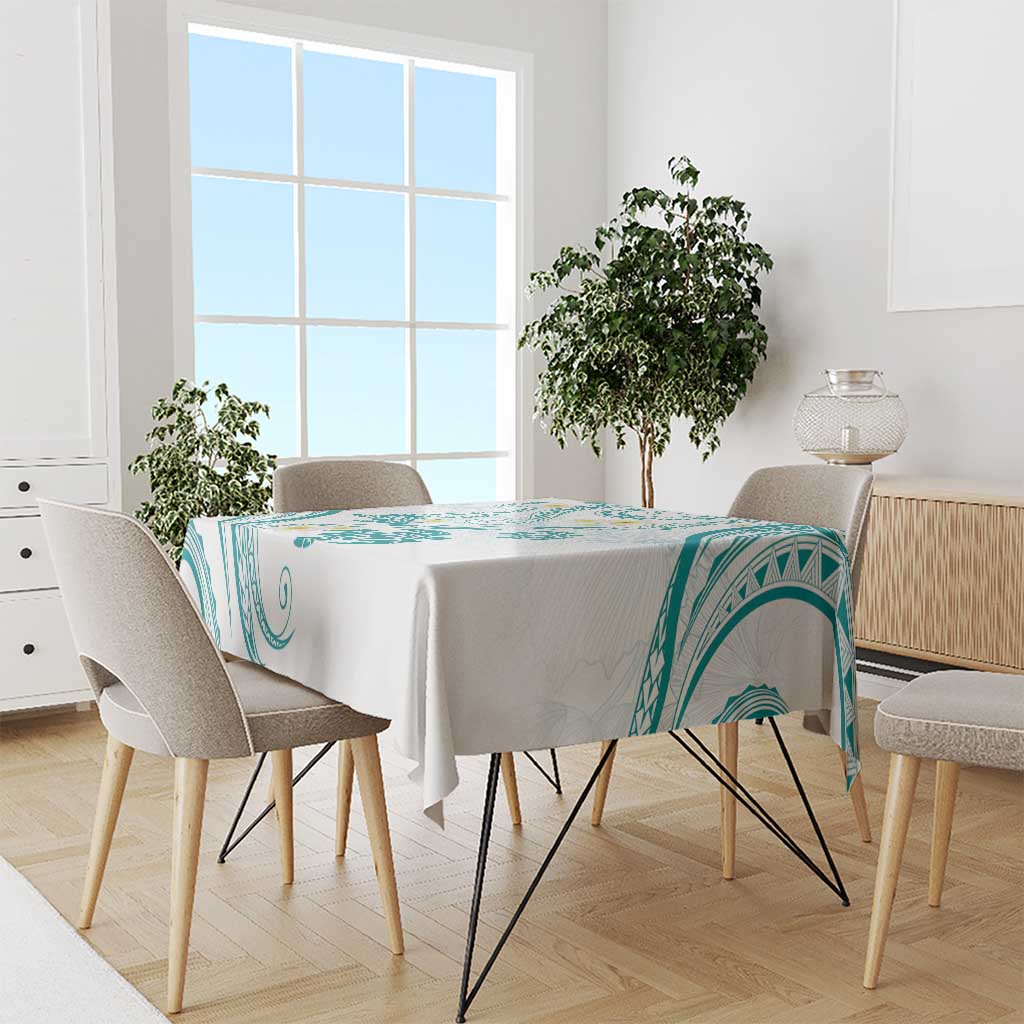 Polynesia Tribal Tablecloth Teal Plumeria Tentacles