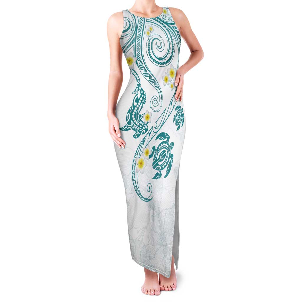Polynesia Tribal Tank Maxi Dress Teal Plumeria Tentacles LT7 Women Teal - Polynesian Pride