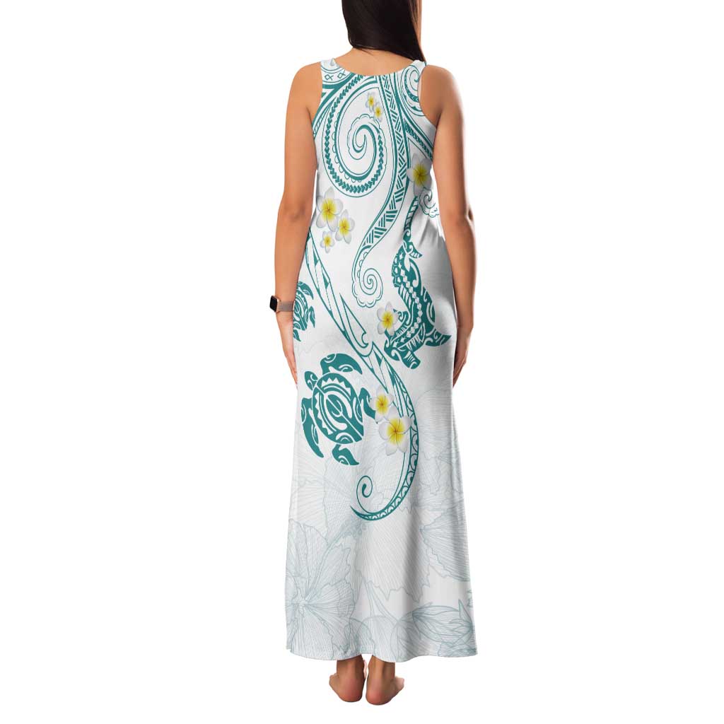 Polynesia Tribal Tank Maxi Dress Teal Plumeria Tentacles LT7 - Polynesian Pride
