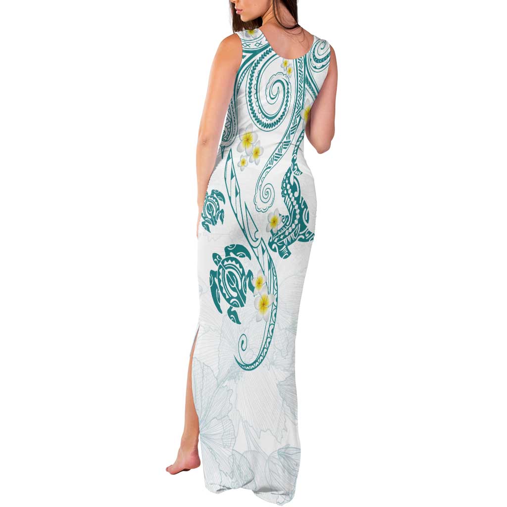 Polynesia Tribal Tank Maxi Dress Teal Plumeria Tentacles LT7 - Polynesian Pride