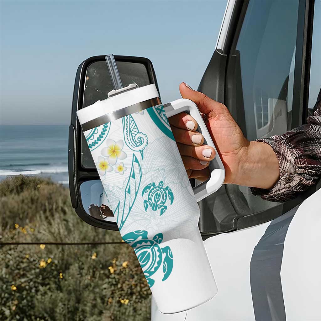 Polynesia Tribal Tumbler With Handle Teal Plumeria Tentacles