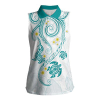 Polynesia Tribal Women Sleeveless Polo Shirt Teal Plumeria Tentacles LT7 Female Teal - Polynesian Pride