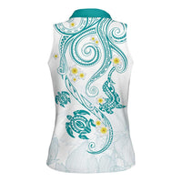 Polynesia Tribal Women Sleeveless Polo Shirt Teal Plumeria Tentacles LT7 - Polynesian Pride