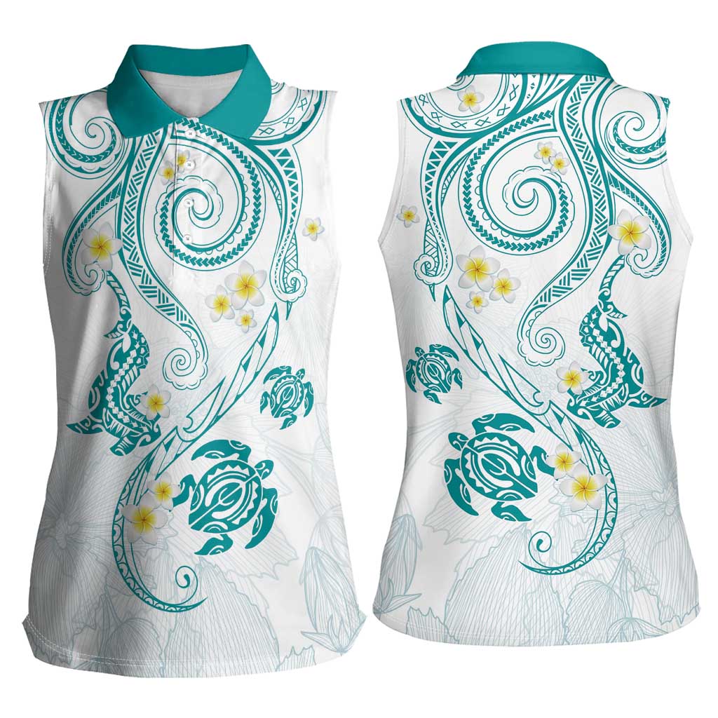 Polynesia Tribal Women Sleeveless Polo Shirt Teal Plumeria Tentacles LT7 - Polynesian Pride