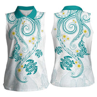 Polynesia Tribal Women Sleeveless Polo Shirt Teal Plumeria Tentacles LT7 - Polynesian Pride