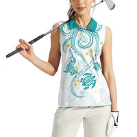 Polynesia Tribal Women Sleeveless Polo Shirt Teal Plumeria Tentacles LT7 - Polynesian Pride