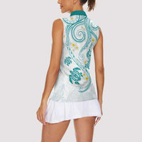 Polynesia Tribal Women Sleeveless Polo Shirt Teal Plumeria Tentacles LT7 - Polynesian Pride