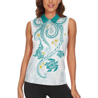 Polynesia Tribal Women Sleeveless Polo Shirt Teal Plumeria Tentacles LT7 - Polynesian Pride