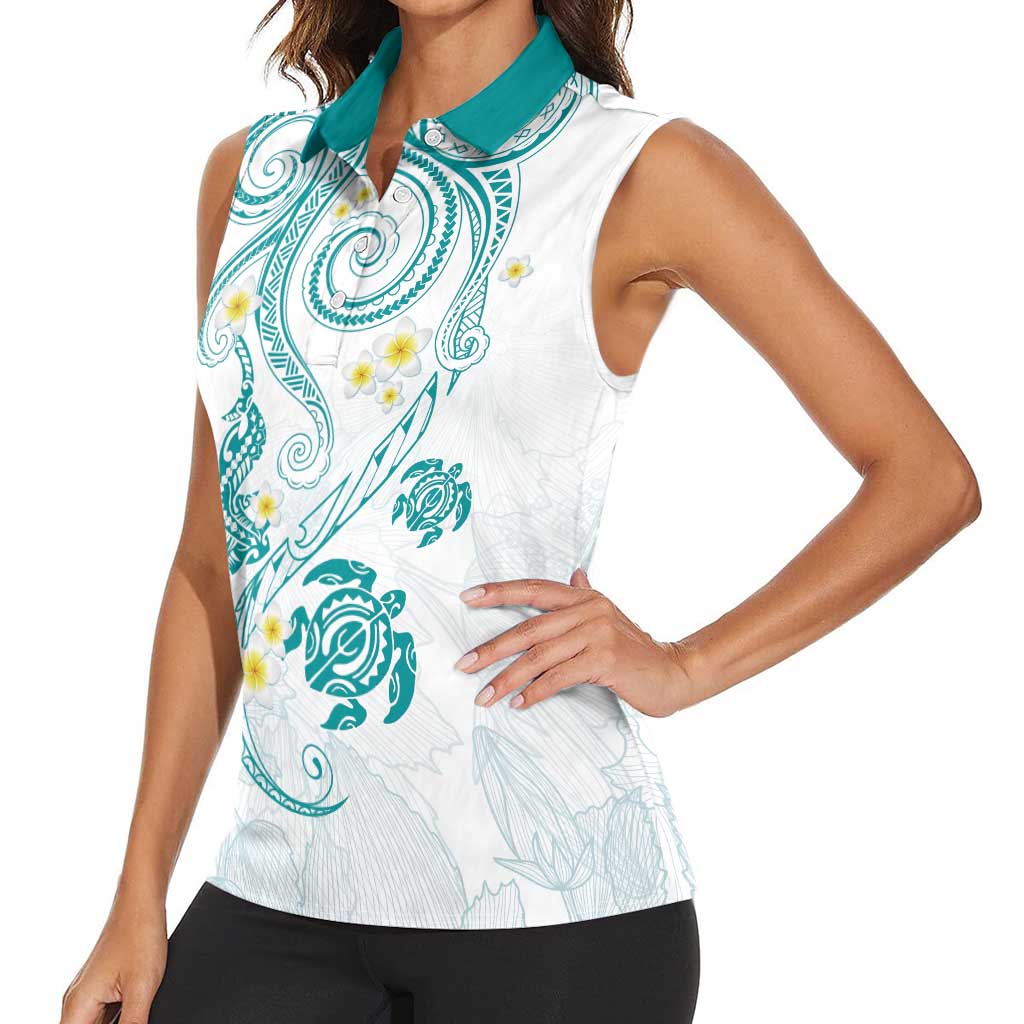Polynesia Tribal Women Sleeveless Polo Shirt Teal Plumeria Tentacles LT7 - Polynesian Pride