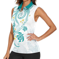Polynesia Tribal Women Sleeveless Polo Shirt Teal Plumeria Tentacles LT7 - Polynesian Pride