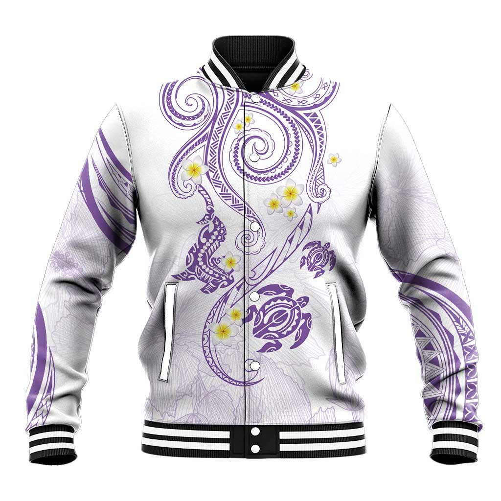 Polynesia Tribal Baseball Jacket Lilac Plumeria Tentacles