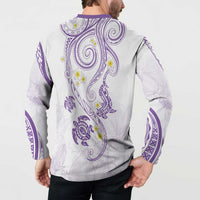 Polynesia Tribal Button Sweatshirt Lilac Plumeria Tentacles
