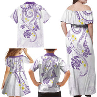 Polynesia Tribal Family Matching Off Shoulder Maxi Dress and Hawaiian Shirt Lilac Plumeria Tentacles LT7 - Polynesian Pride