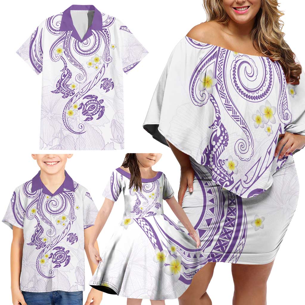 Polynesia Tribal Family Matching Off Shoulder Short Dress and Hawaiian Shirt Lilac Plumeria Tentacles LT7 - Polynesian Pride