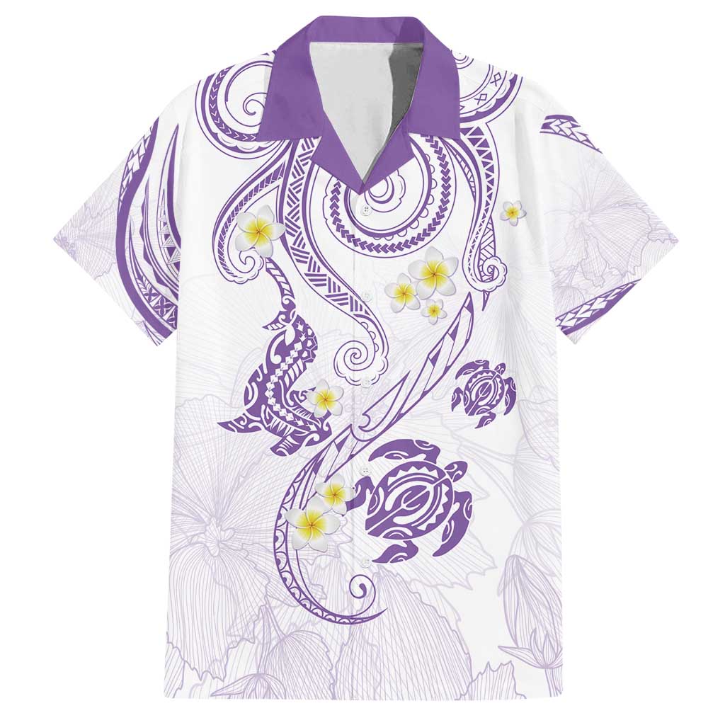 Polynesia Tribal Family Matching Off Shoulder Short Dress and Hawaiian Shirt Lilac Plumeria Tentacles LT7 Dad's Shirt - Short Sleeve Lilac - Polynesian Pride