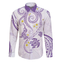 Polynesia Tribal Family Matching Puletasi and Hawaiian Shirt Lilac Plumeria Tentacles LT7 Dad's Shirt - Long Sleeve Lilac - Polynesian Pride