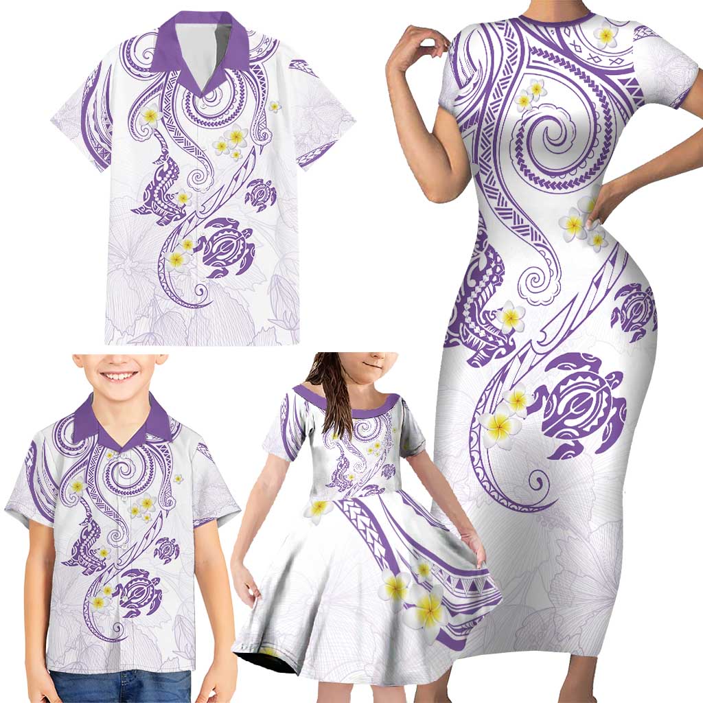 Polynesia Tribal Family Matching Short Sleeve Bodycon Dress and Hawaiian Shirt Lilac Plumeria Tentacles LT7 - Polynesian Pride