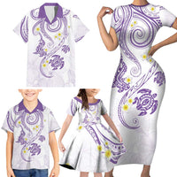 Polynesia Tribal Family Matching Short Sleeve Bodycon Dress and Hawaiian Shirt Lilac Plumeria Tentacles LT7 - Polynesian Pride