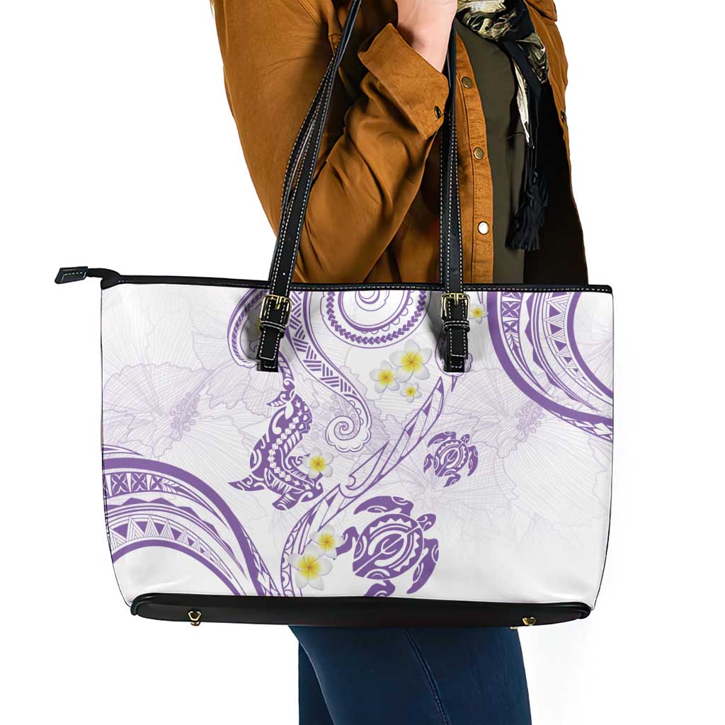 Polynesia Tribal Leather Tote Bag Lilac Plumeria Tentacles