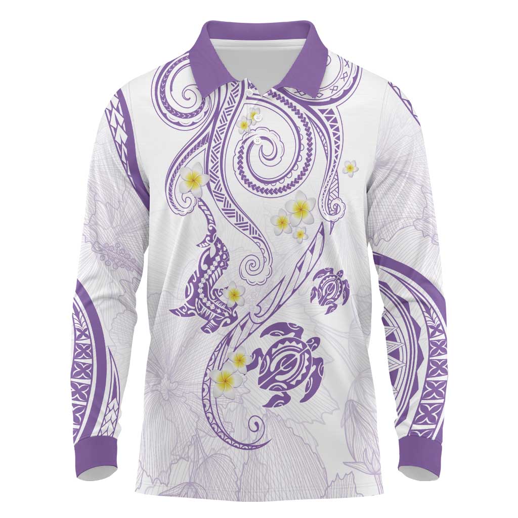 Polynesia Tribal Long Sleeve Polo Shirt Lilac Plumeria Tentacles LT7 Lilac - Polynesian Pride
