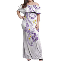 Polynesia Tribal Off Shoulder Maxi Dress Lilac Plumeria Tentacles LT7 Women Lilac - Polynesian Pride