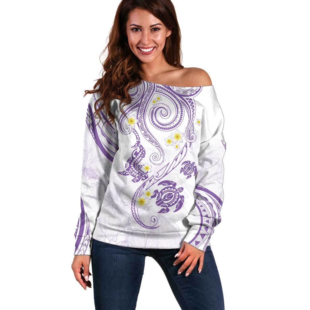 Polynesia Tribal Off Shoulder Sweater Lilac Plumeria Tentacles LT7 Women Lilac - Polynesian Pride