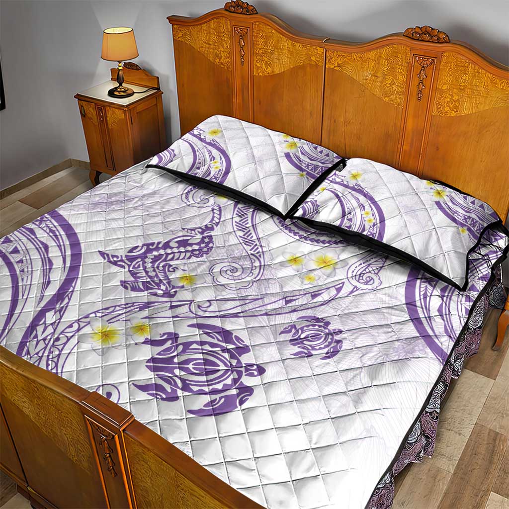 Polynesia Tribal Quilt Bed Set Lilac Plumeria Tentacles