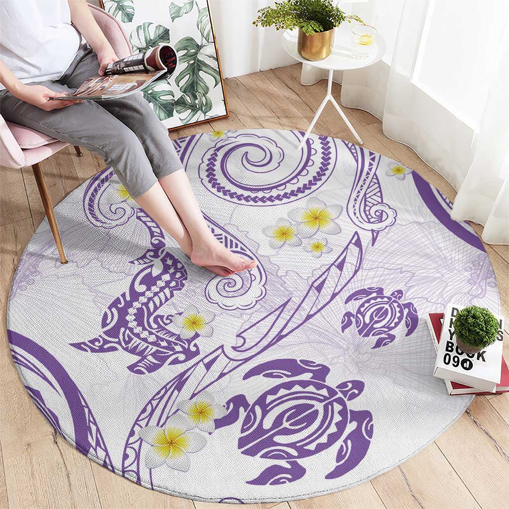 Polynesia Tribal Round Carpet Lilac Plumeria Tentacles