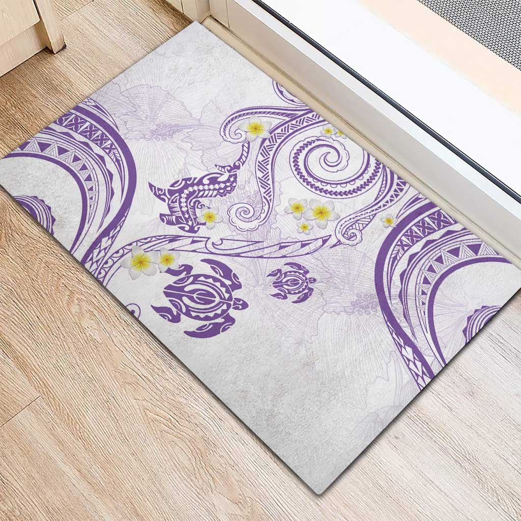 Polynesia Tribal Rubber Doormat Lilac Plumeria Tentacles